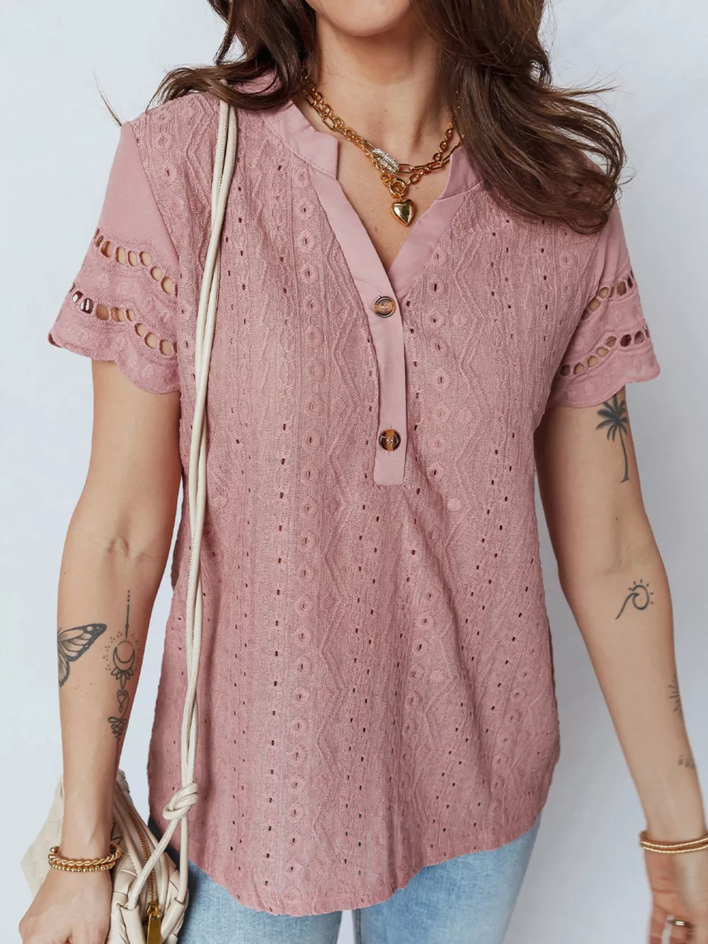 Eyelet Embroidered Short Sleeve Blouse, image 3