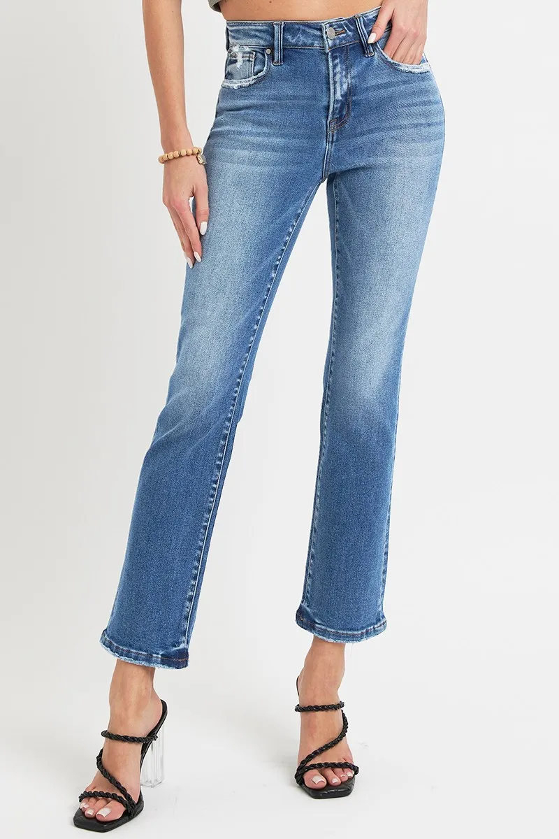 Full Size Mid Rise Ankle Straight Jeans with Pockets, image 3