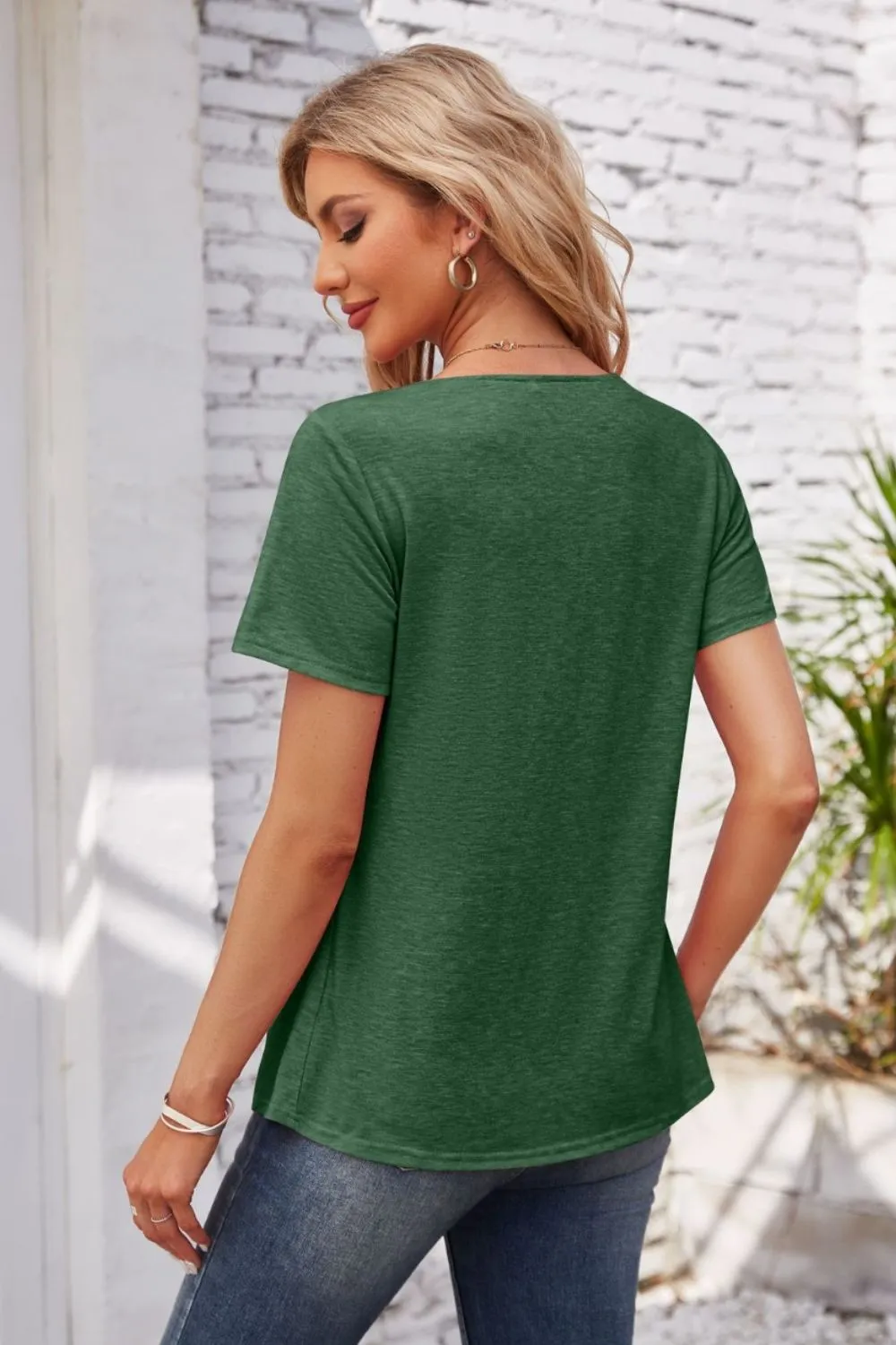 Decorative Button Scoop Neck T-Shirt, image 16