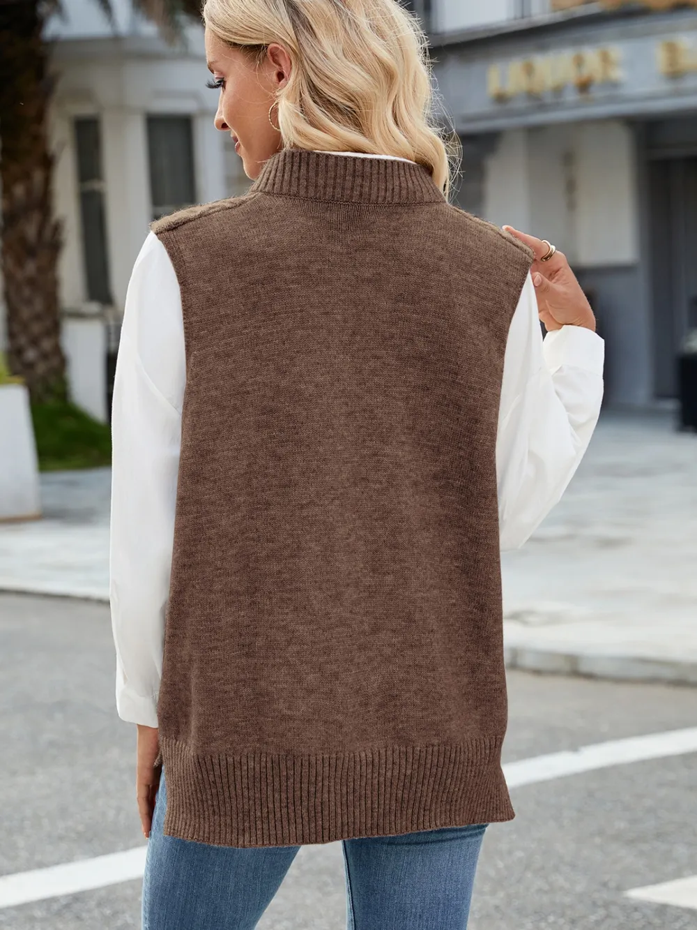 Cable Knit V-Neck Sweater Vest, image 5