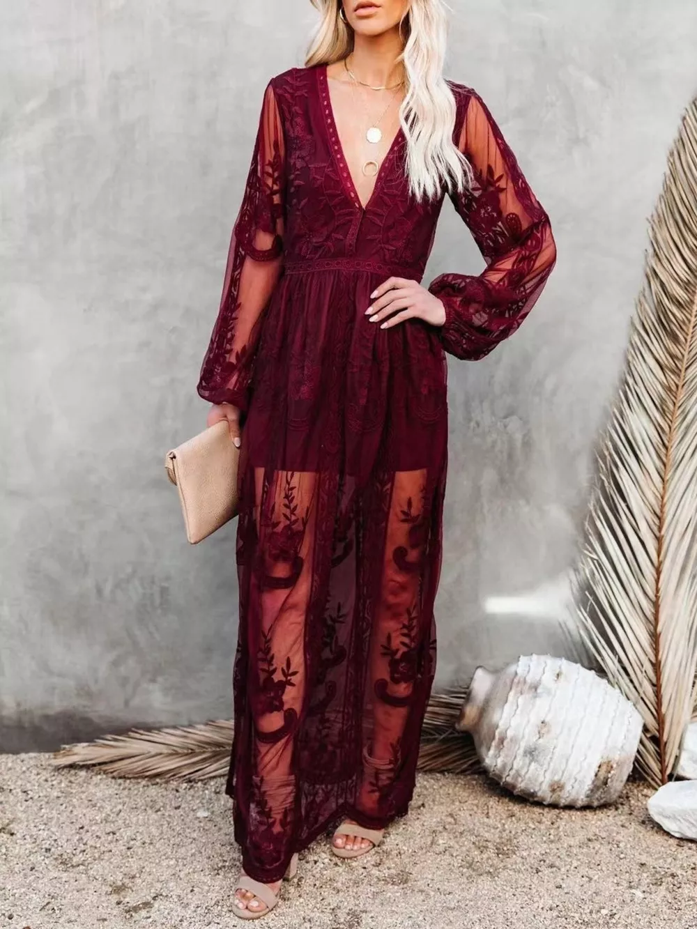 Floral Lace Slit Maxi Dress, image 18
