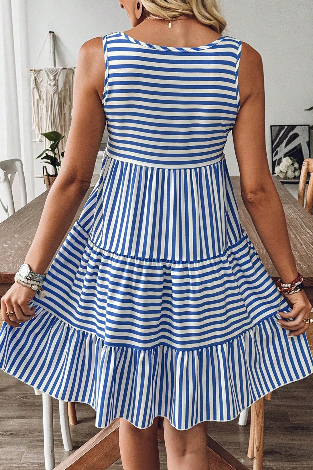 Striped Round Neck Sleeveless Mini Dress, image 4