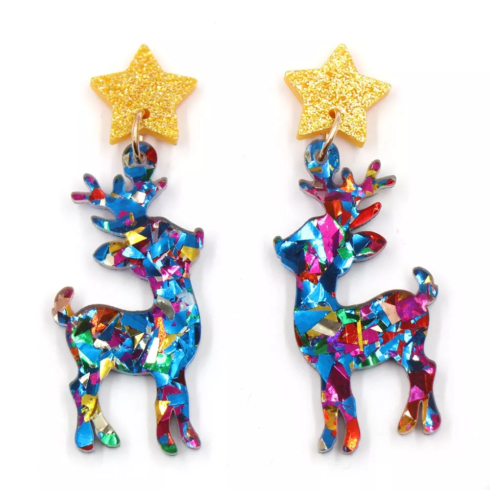 Acrylic Christmas Reindeer Dangle Earrings, image 2