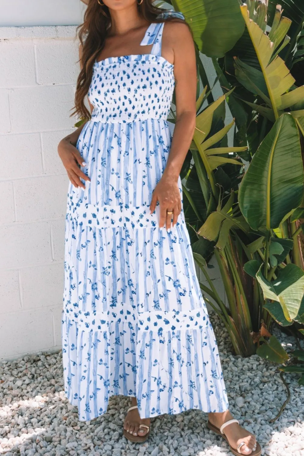 Floral Smocked Tied Straps A-Lined Tiered Dress, image 7