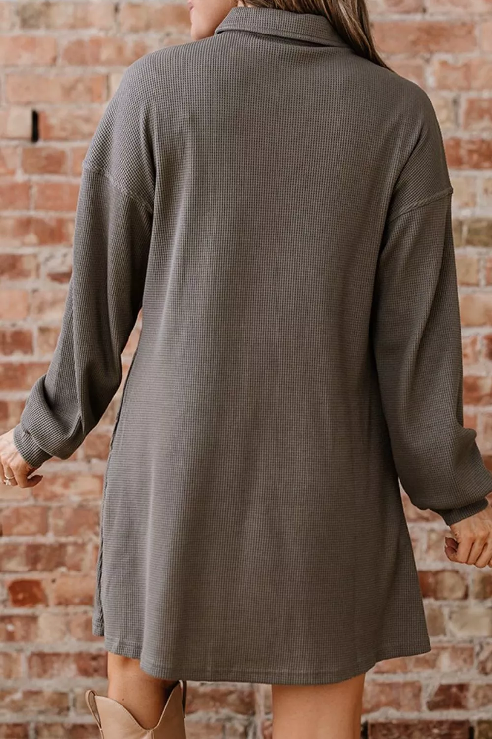Waffle Knit Shirt Tunic Dress, image 5