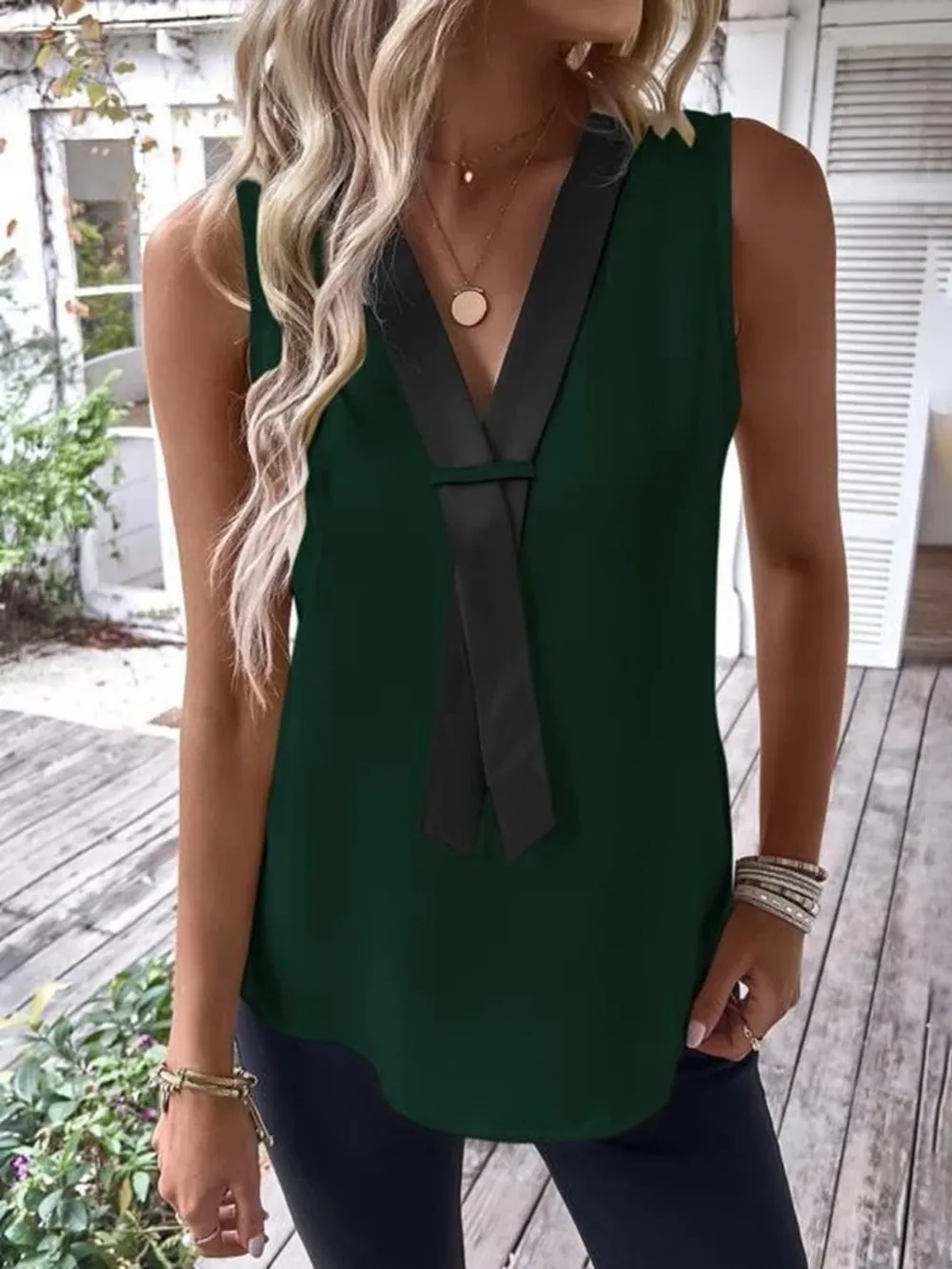 Full Size V-Neck Contrast Tank Plus Size, image 17