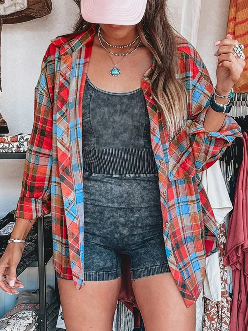 Plaid Collared Neck Long Sleeve Shirt, image 6