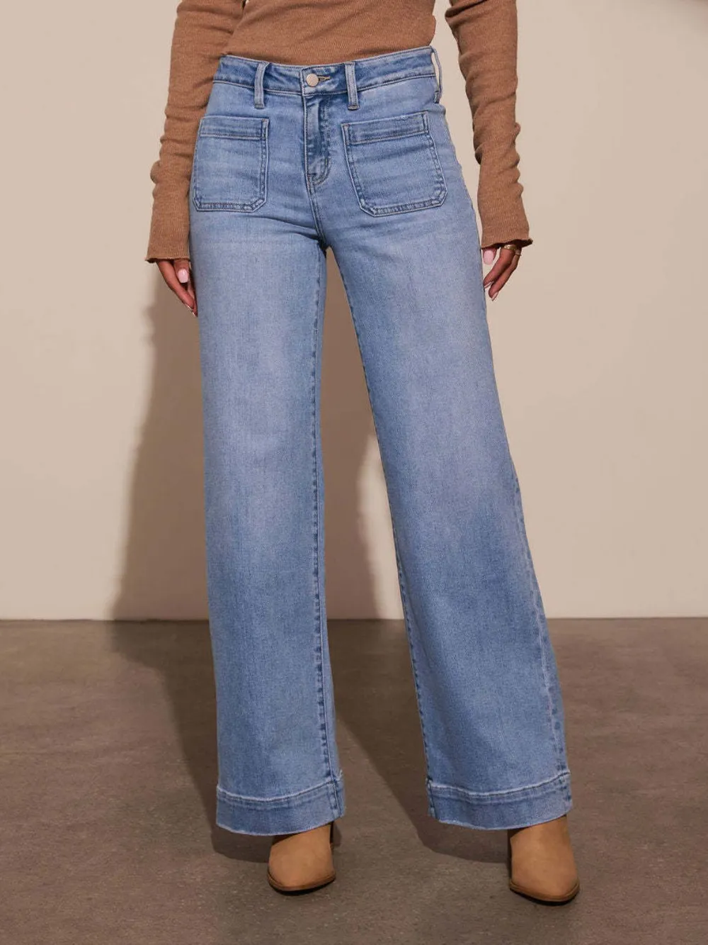 High Rise Front Pocket Patch Wide Leg Jeans, image 5
