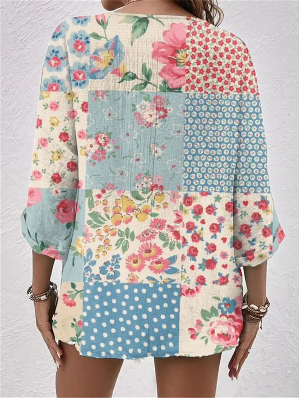 Full Size Printed V-Neck Blouse, image 2