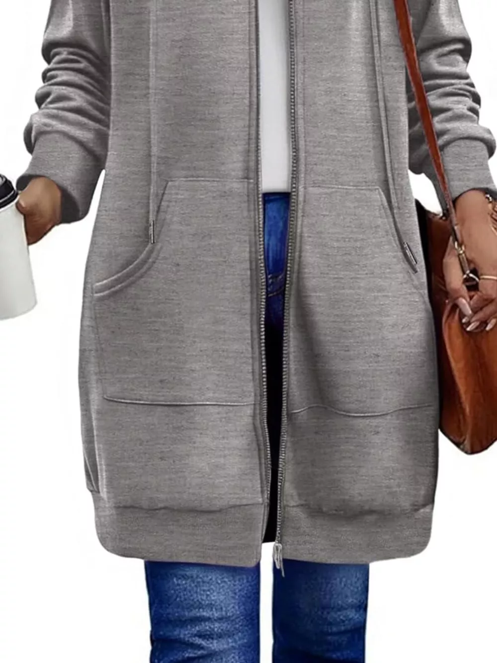 Casual Longline Zip-Up Hooded Outerwear, image 6