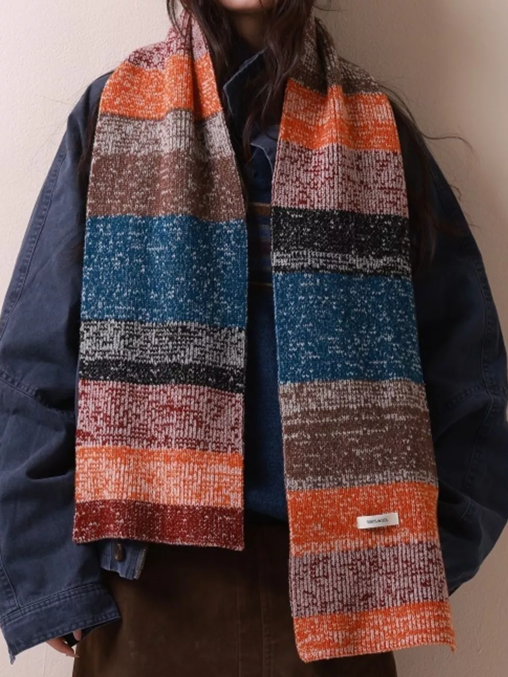 100% Wool Color Block Knitted Scarf, image 5