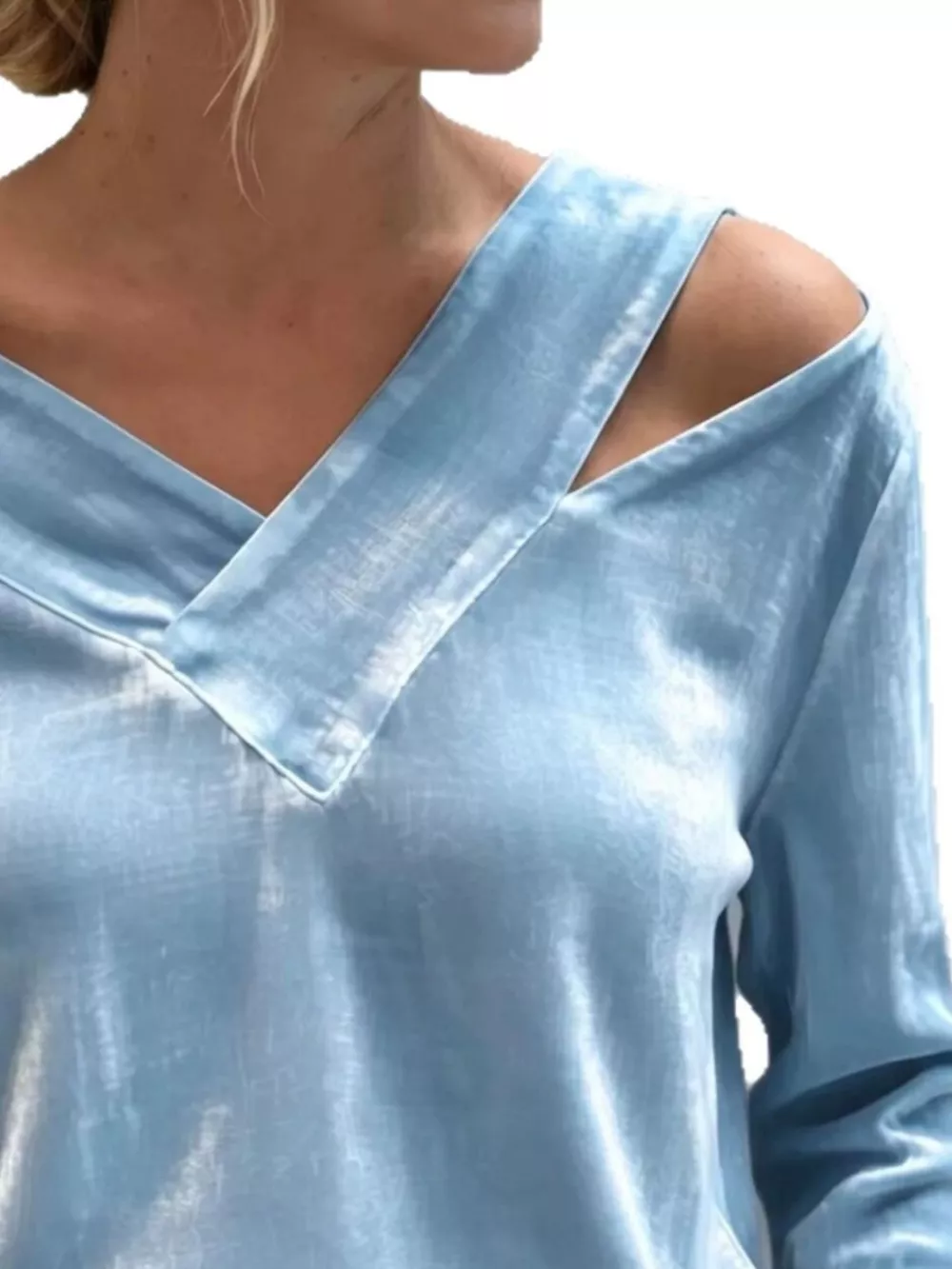 Full Size Velvet Cold-Shoulder V-Neck Blouse Plus Size, image 6