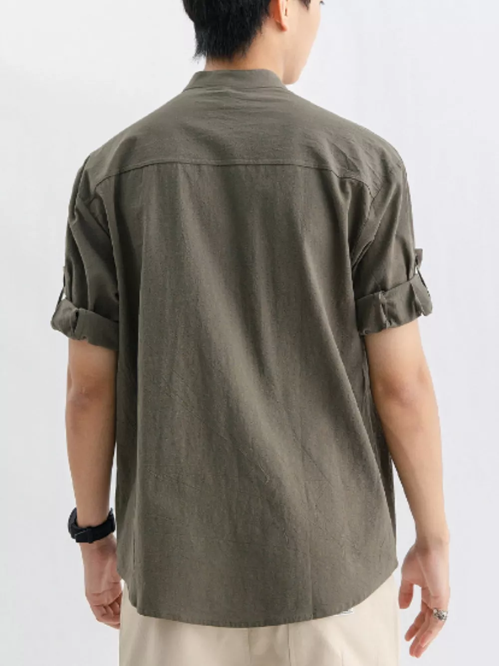 Men's Plus Size Casual Button Up Roll Up Sleeve Shirt, image 9
