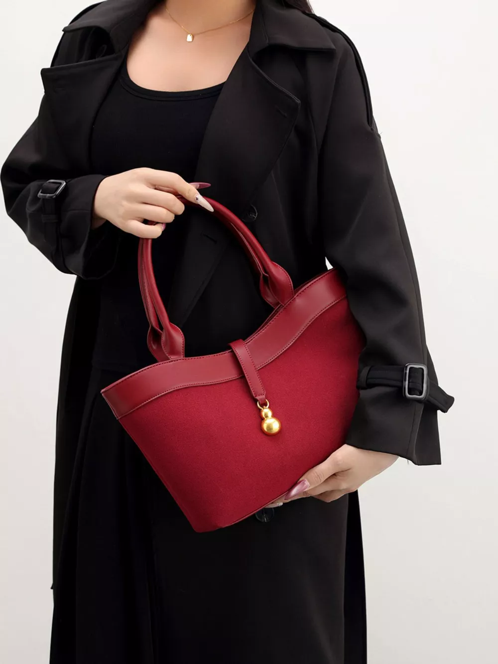 Suede Crossbody Bag with Gold Charm, image 5