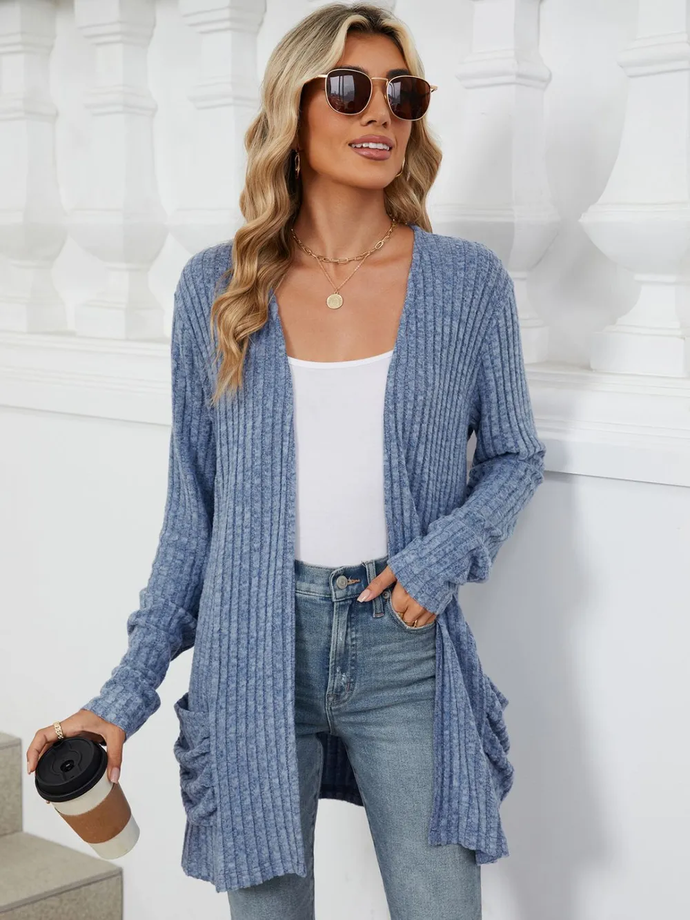 Pocketed Open Front Long Sleeve Cardigan, image 4