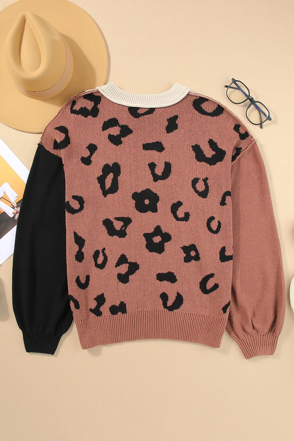 Leopard Round Neck Long Sleeve Sweater, image 3