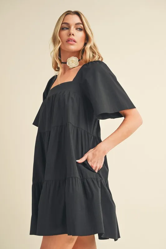 Square Neck Half Sleeve Tiered Dress, image 4