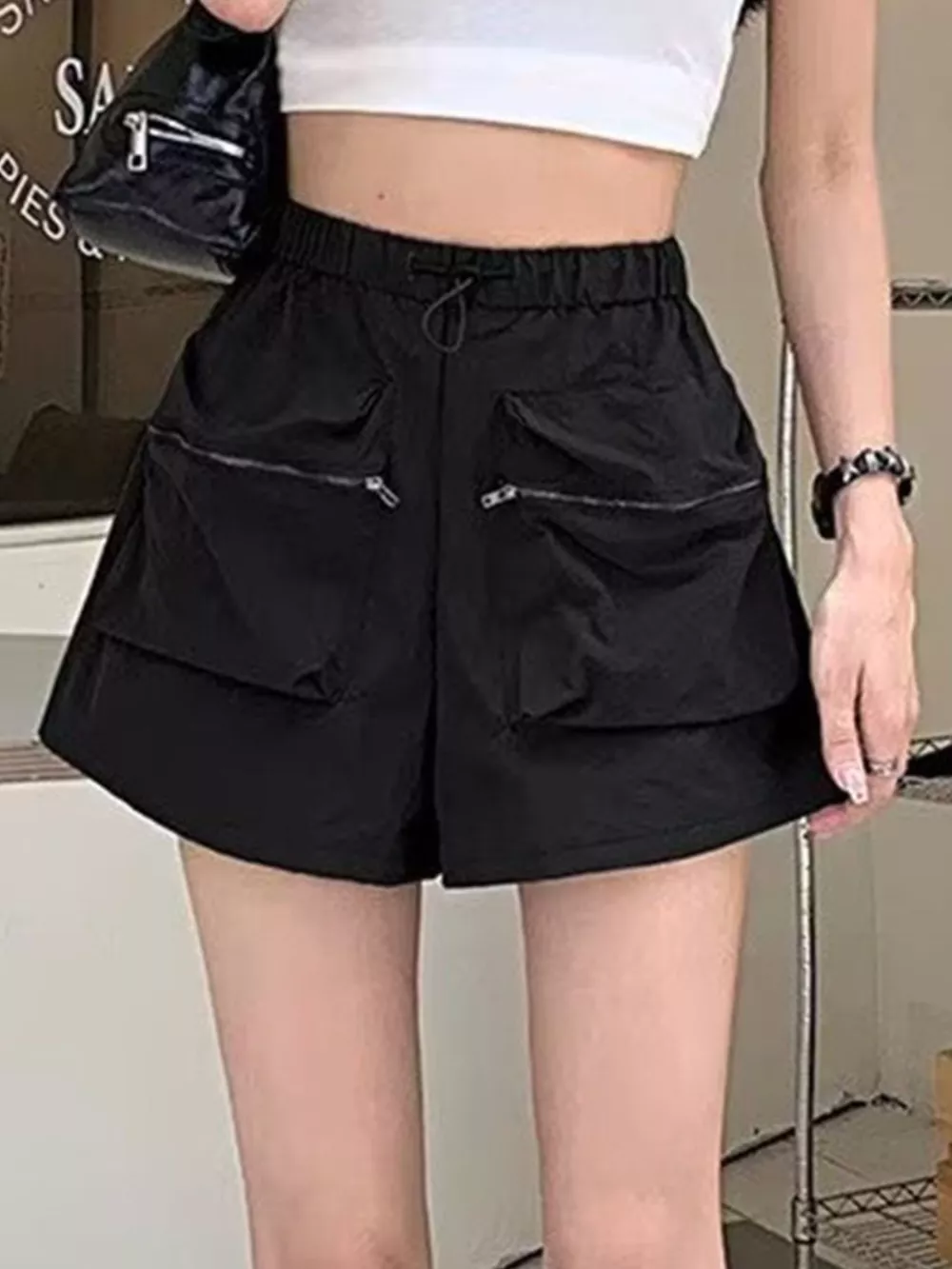 High Waist Cargo Shorts with Pockets, image 6
