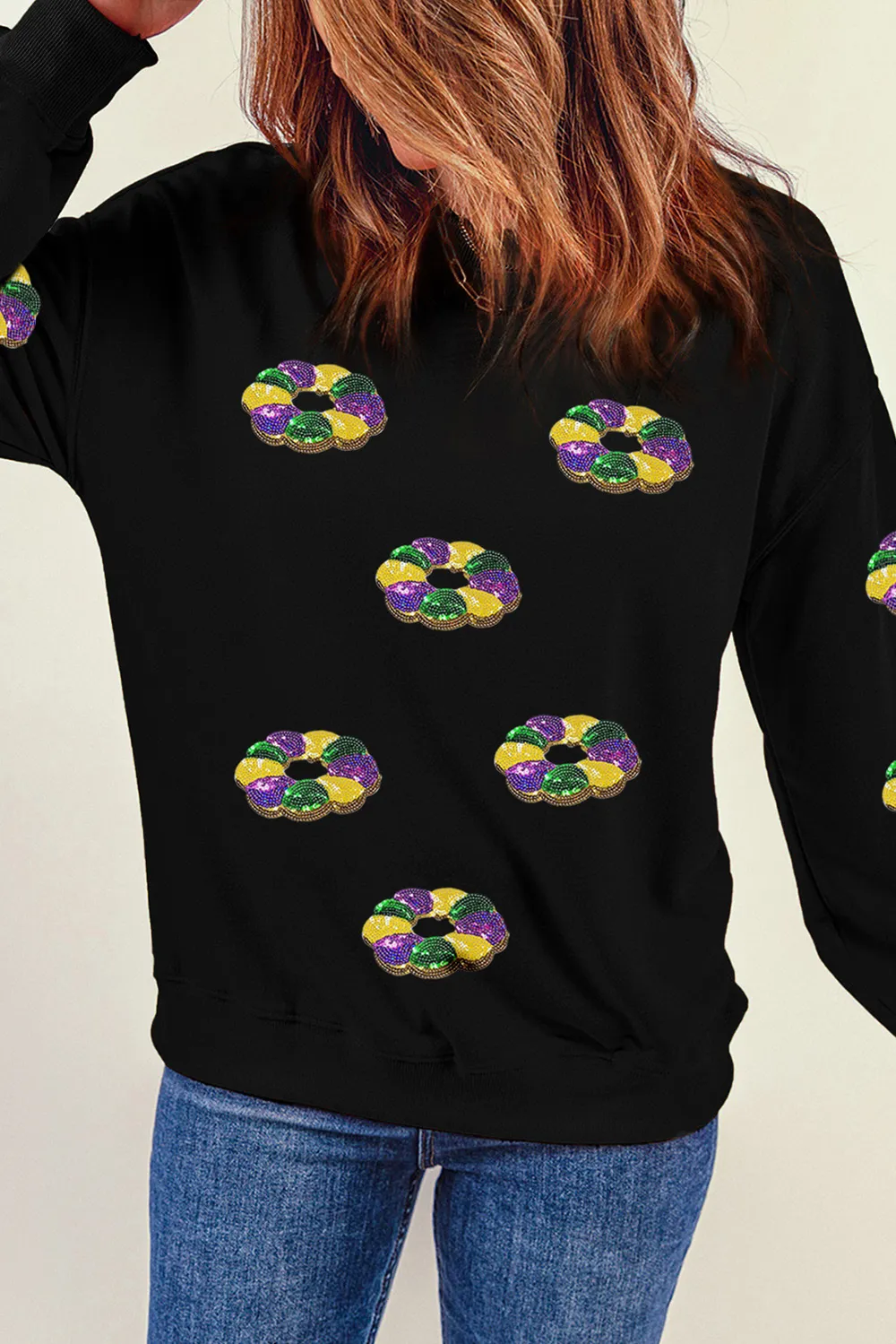 Sequin Round Neck Long Sleeve Sweatshirt, image 4