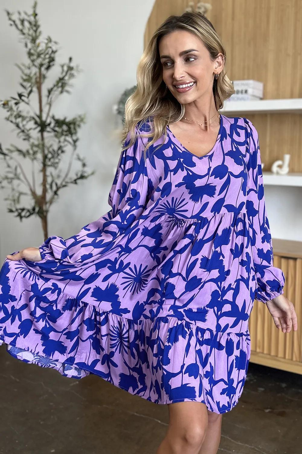 Full Size Printed Ruffle Hem Dress with Pocket, image 13