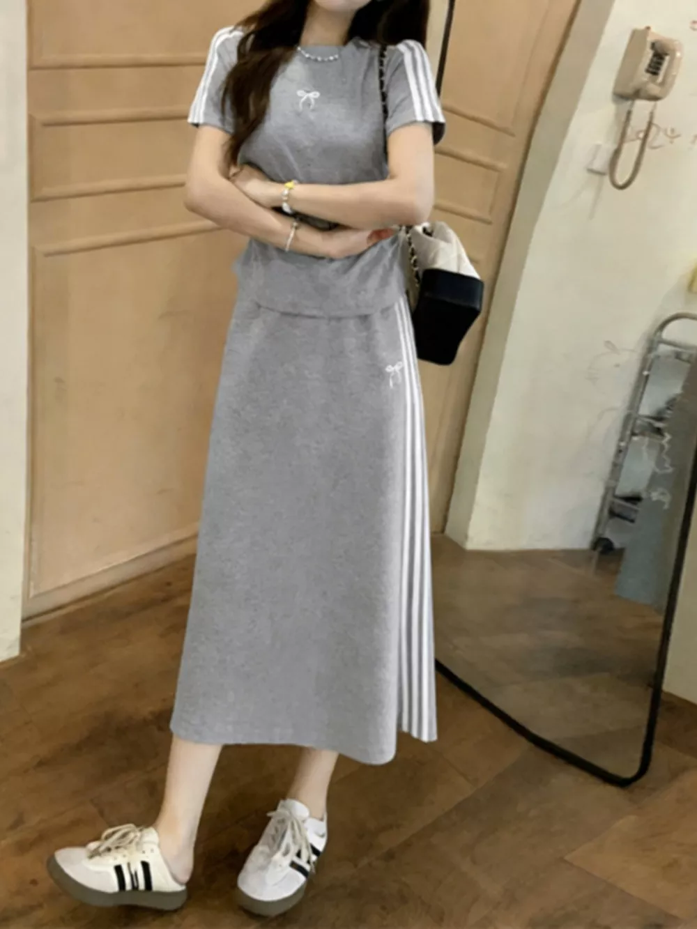 Striped Round Neck Tee and Skirt Set, image 6
