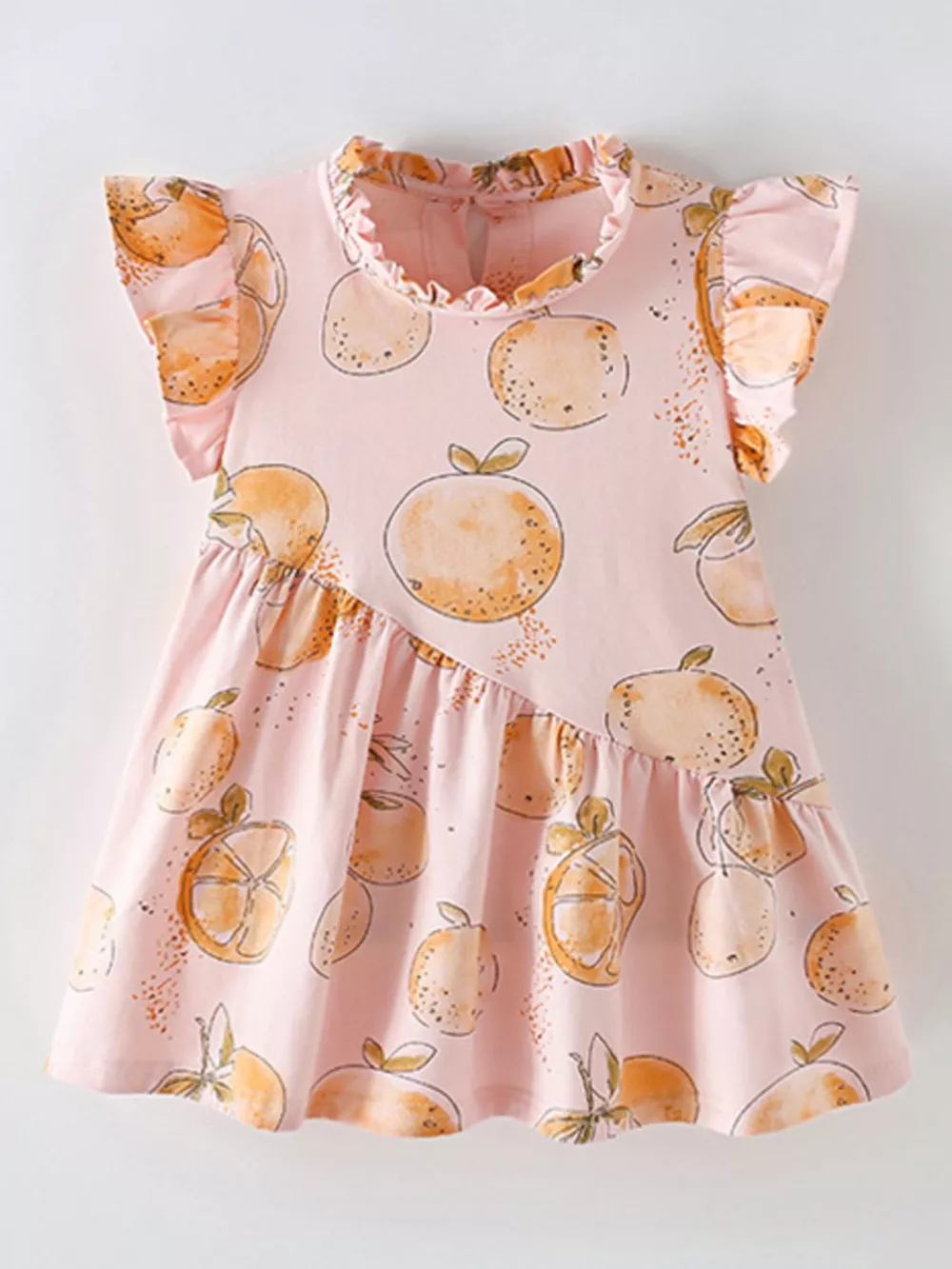 Children's Sweet Citrus Print Ruffle Sleeve Dress, image 2