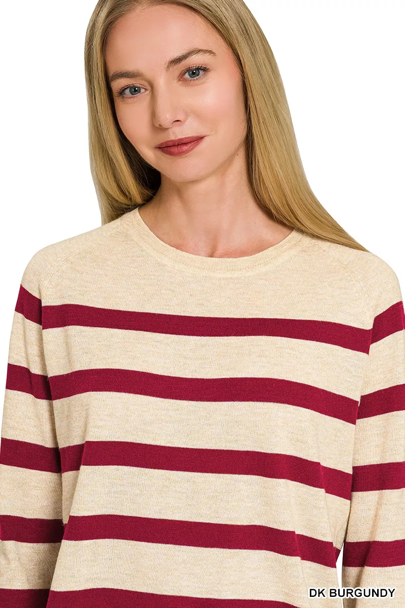 Lightweight Wool Blend Striped Round Neck Sweater, image 3