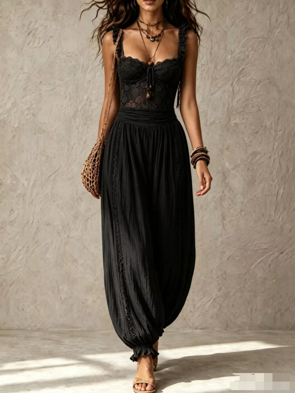 Boho Lace Corset Bodice Jumpsuit with Harem Pants, image 8