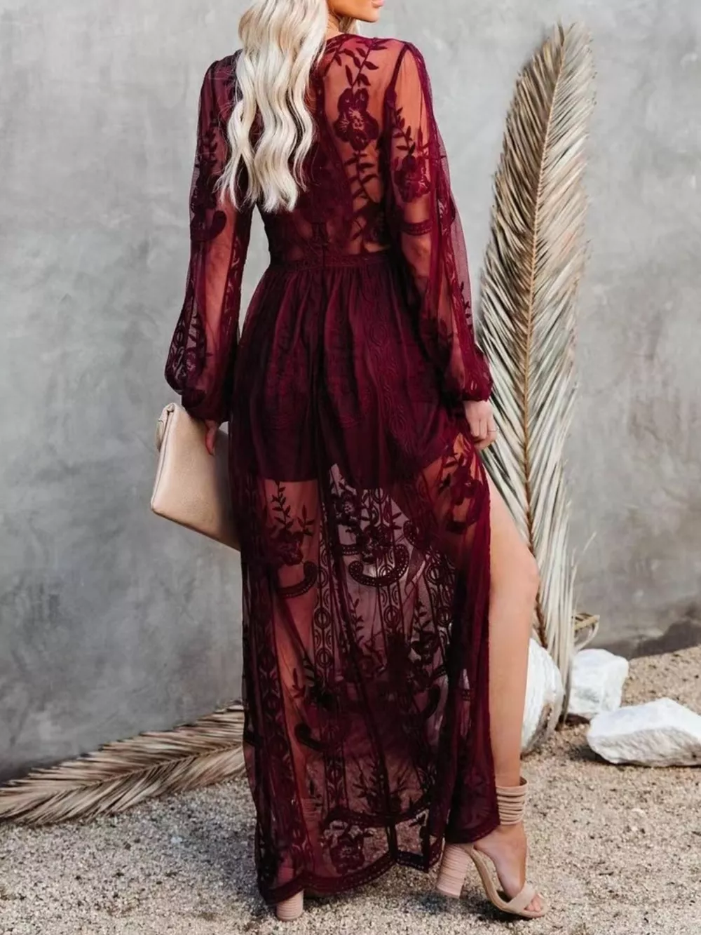 Floral Lace Slit Maxi Dress, image 16