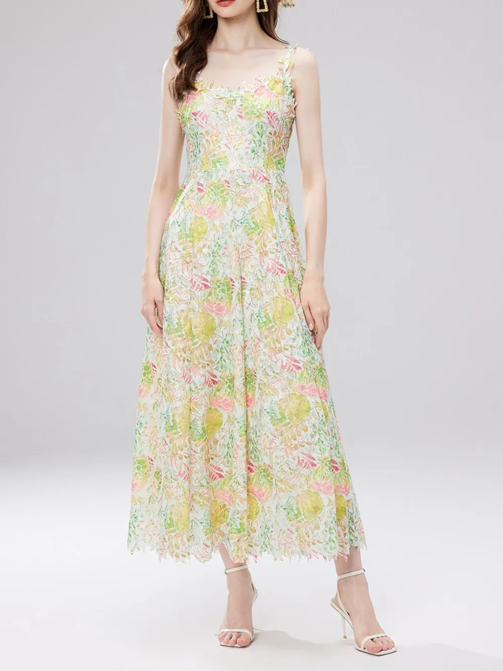 Floral Lace Sleeveless V-Neck Midi Dress, image 18