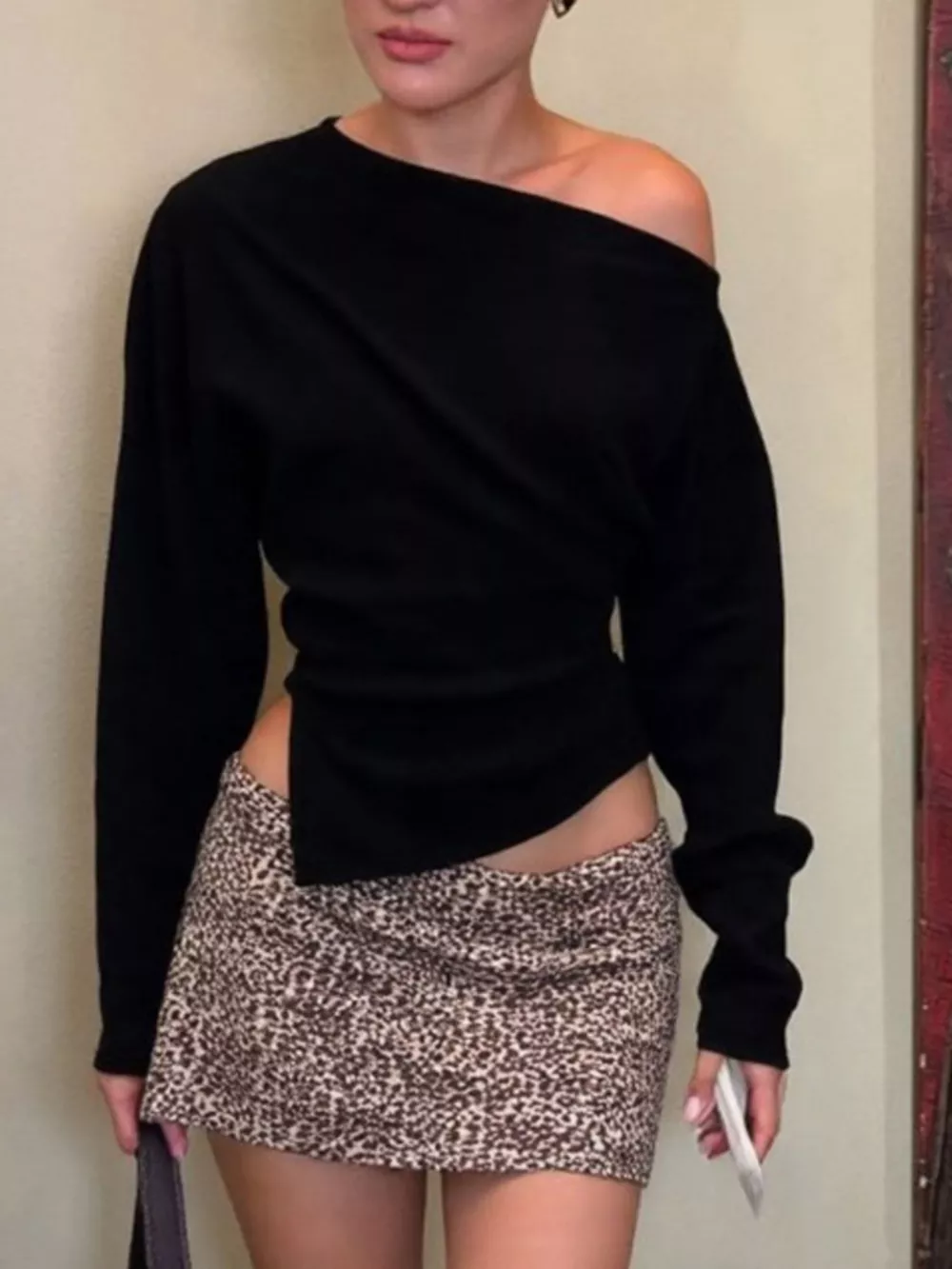 Asymmetrical Off-Shoulder Long Sleeve T-Shirt, image 14