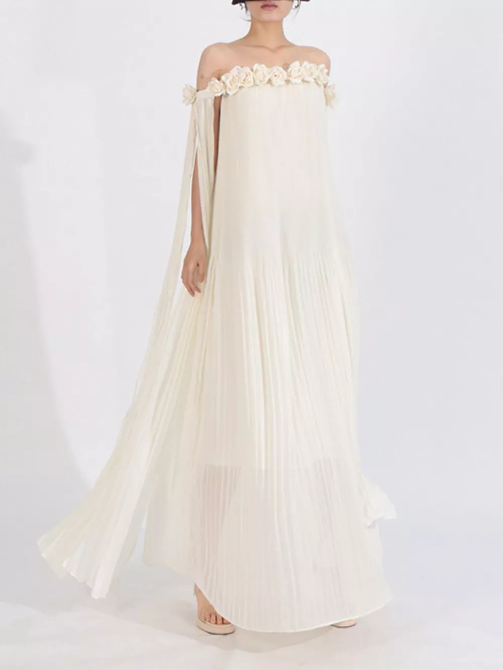 Off-Shoulder Floral Pleated Maxi Dress, image 3