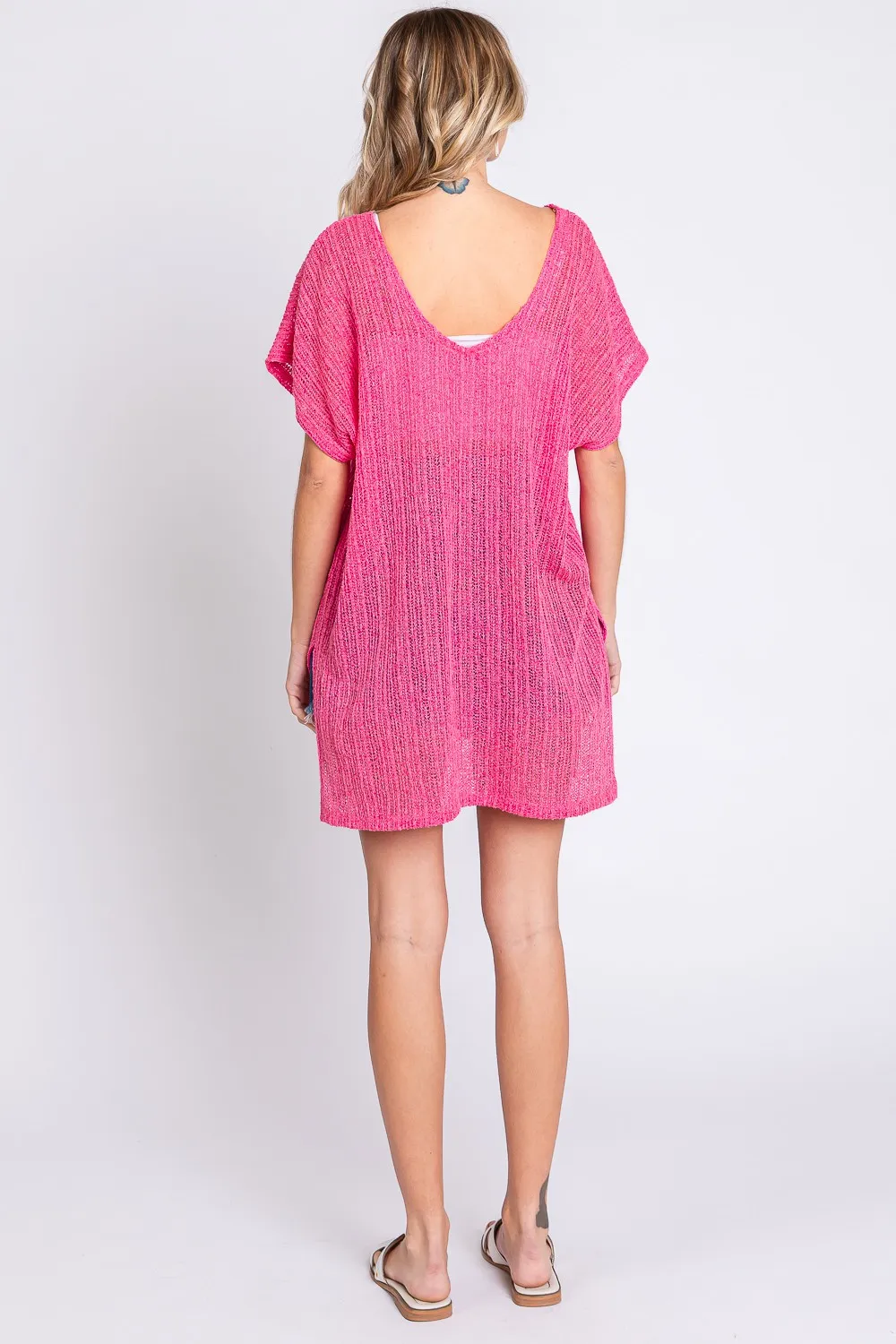 Short Sleeve Side Slit Knit Cover Up Dress, image 6