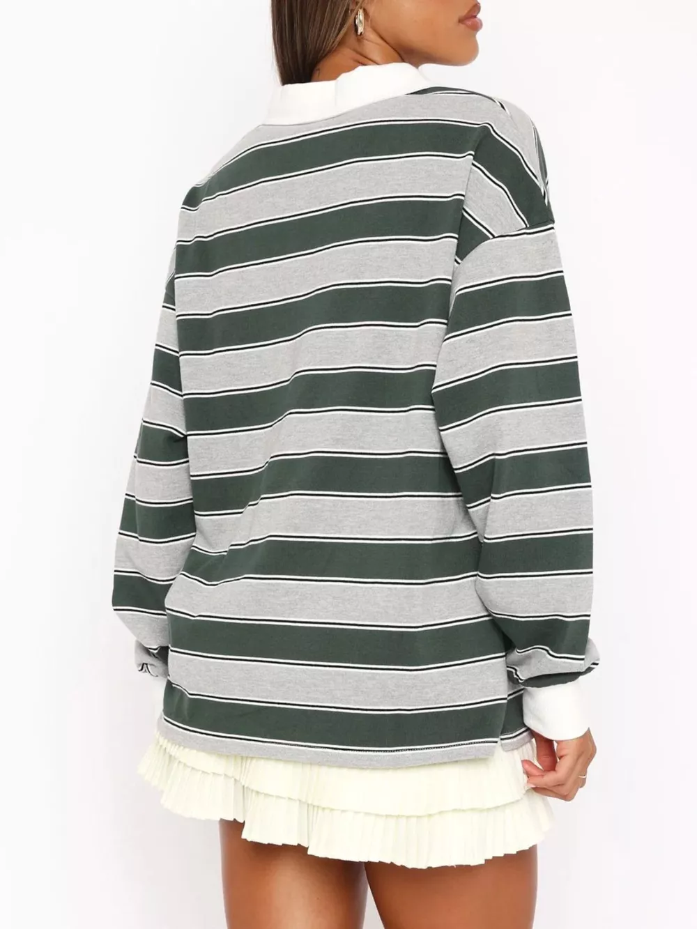 Striped Button Detail Long Sleeve Polo, image 9