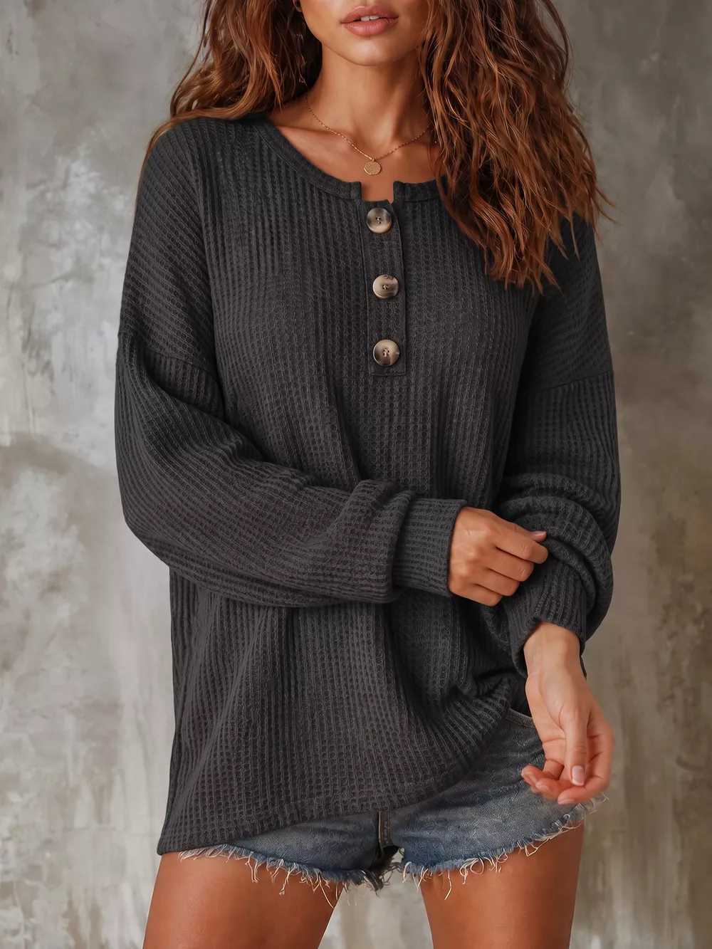 Button Detail Dropped Shoulder Knit Top, image 9