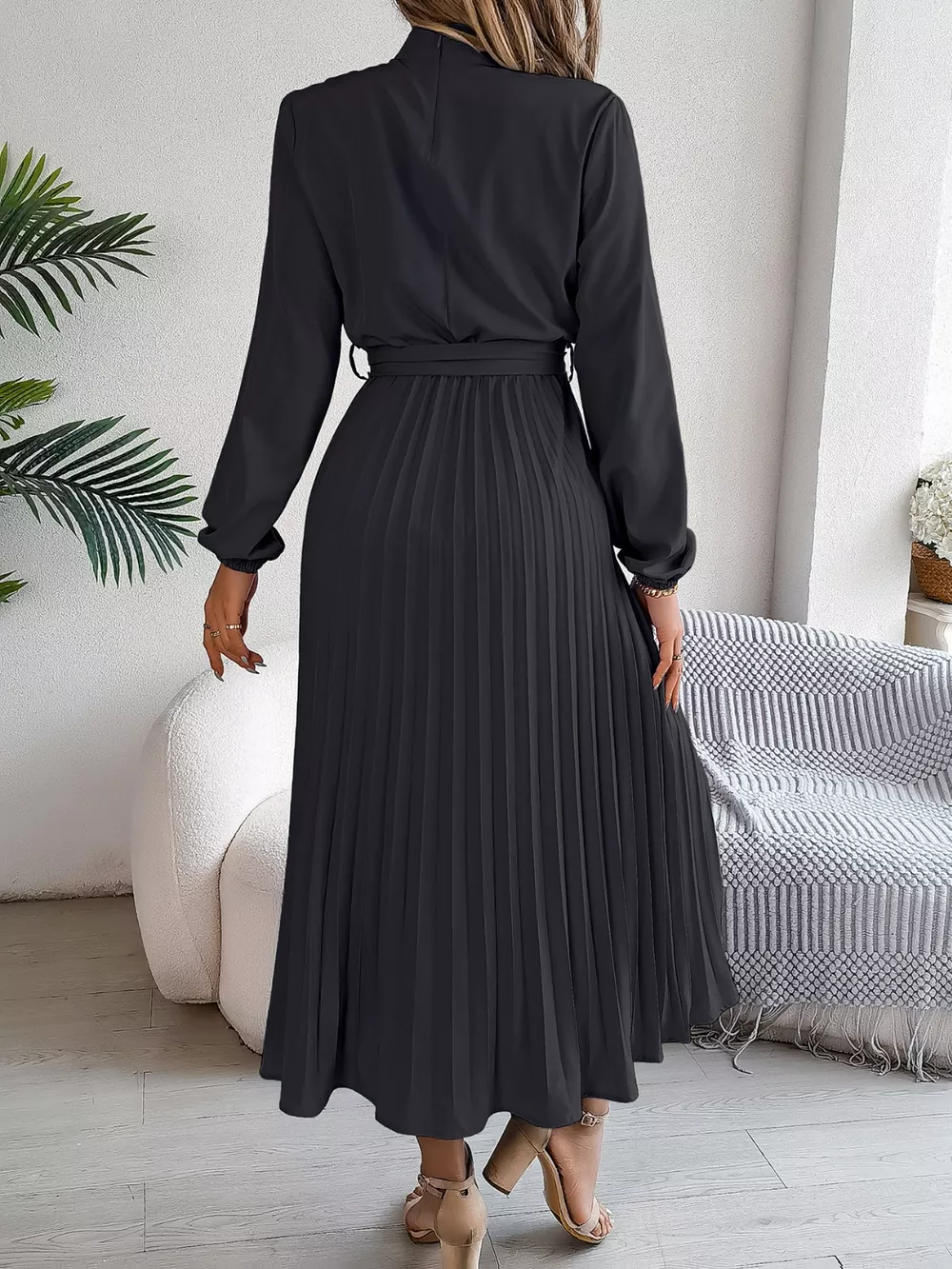 Mock Neck Pleated Midi Dress, image 13