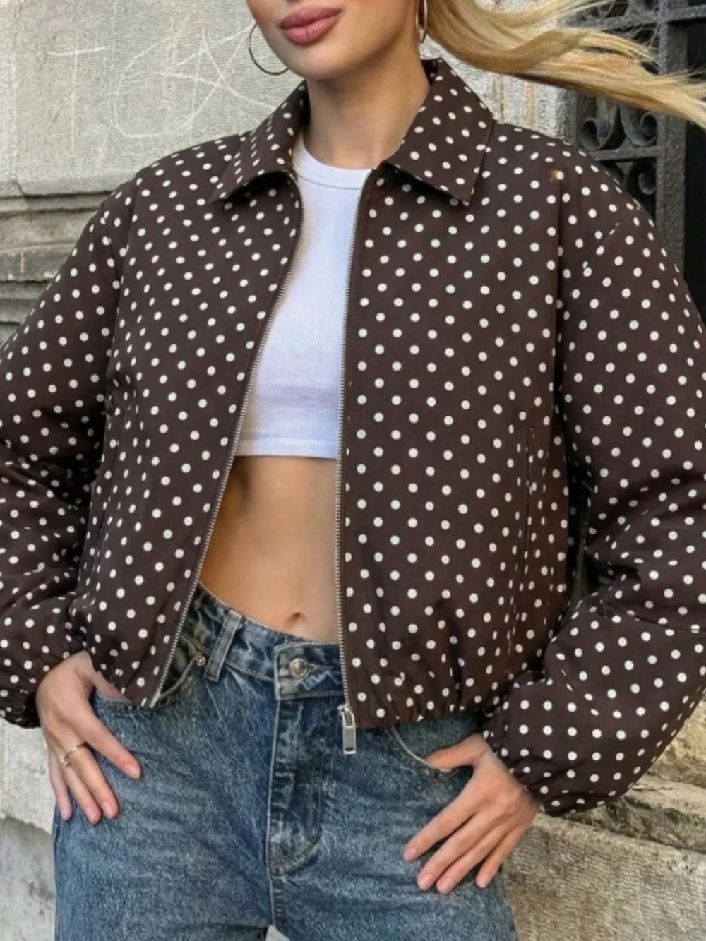 Polka Dot Casual Zip-Up Jacket, image 15