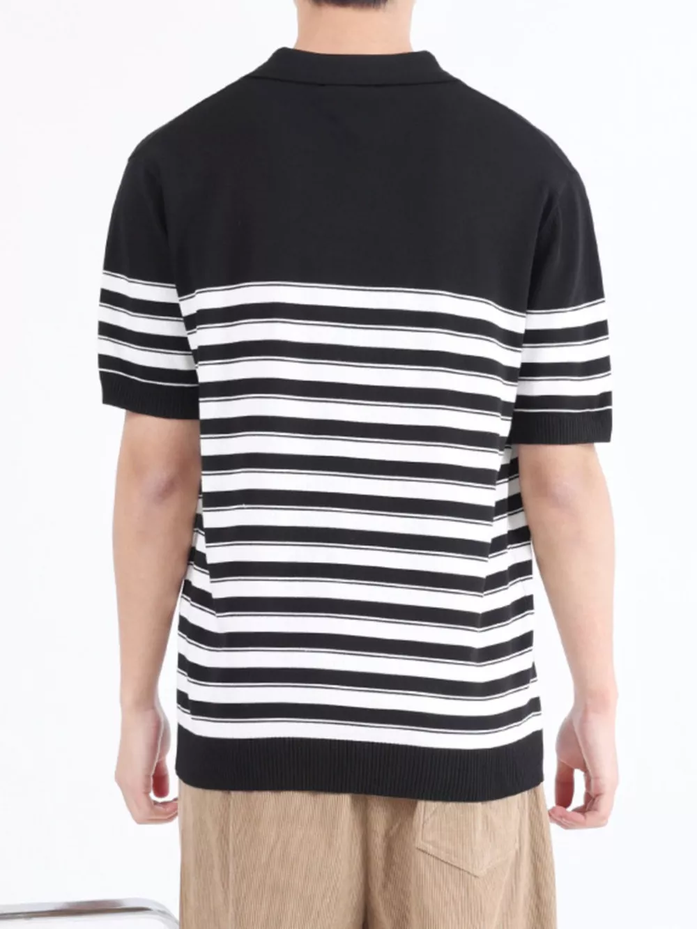 Men's Plus Size Striped Knit Short Sleeve Polo, image 4