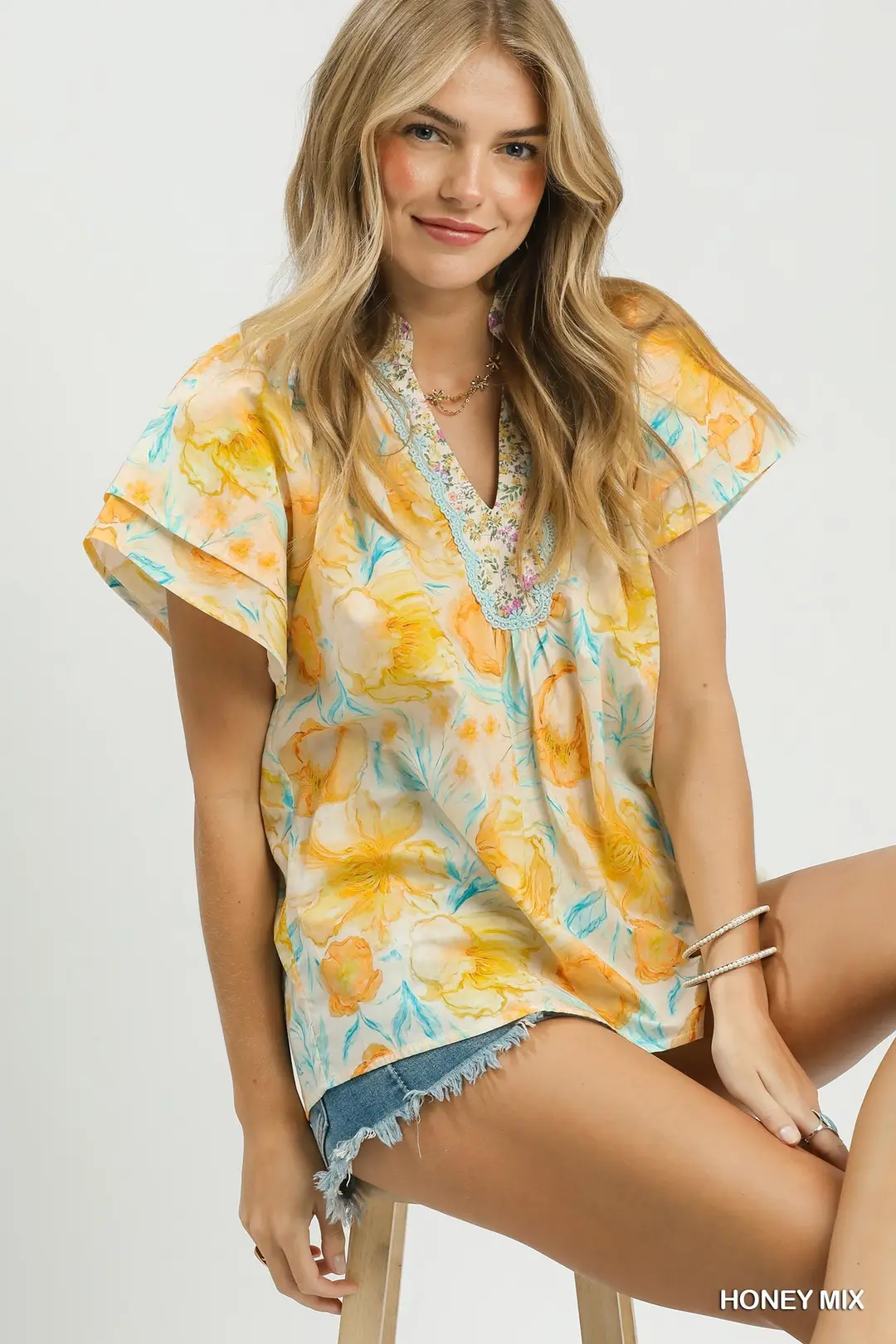 Mix Floral Print Blouse with Crochet Lace Trim, image 6