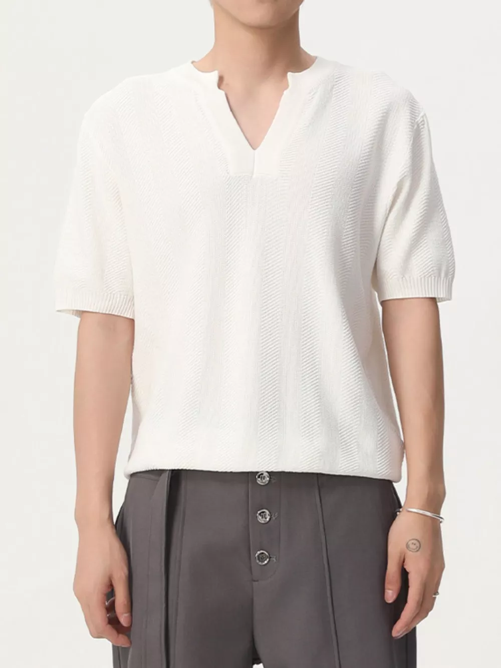 Men's Notched Short Sleeve Knit Top, image 7