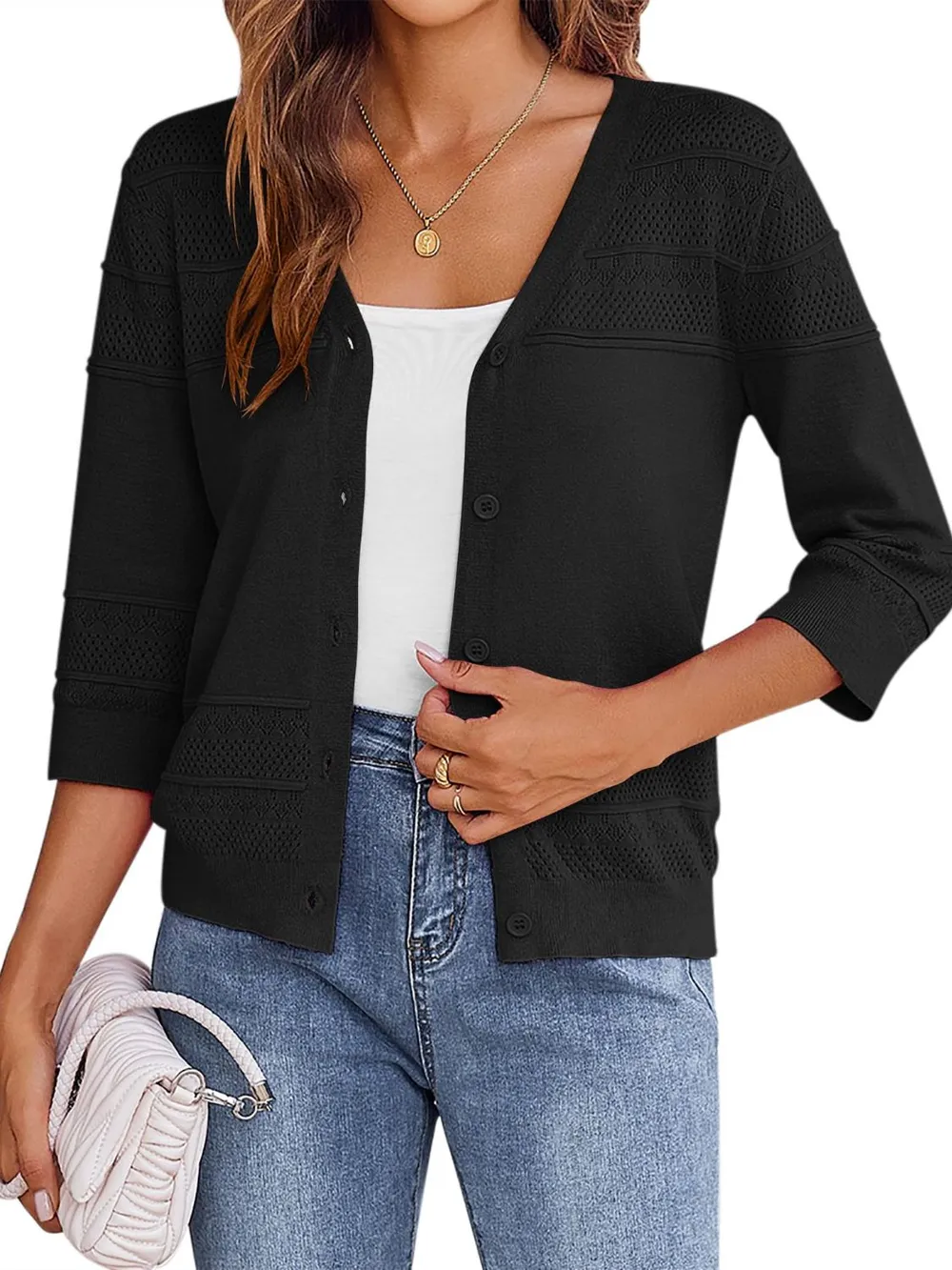 Button Up 3/4 Sleeve Cardigan, image 11