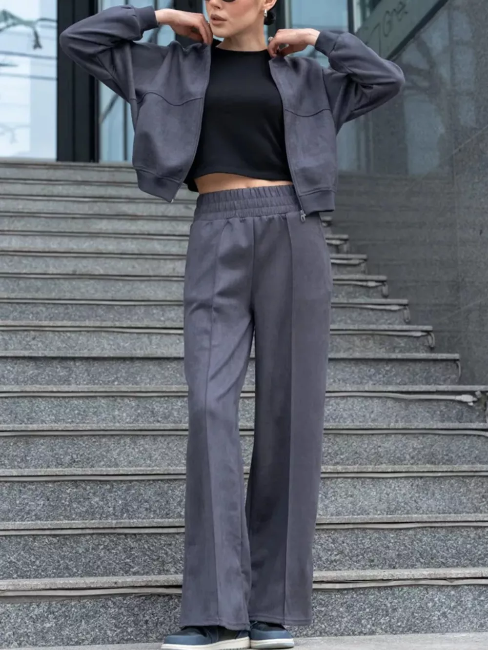 Zip Up Sweatshirt and Wide-Leg Pants Set, image 27