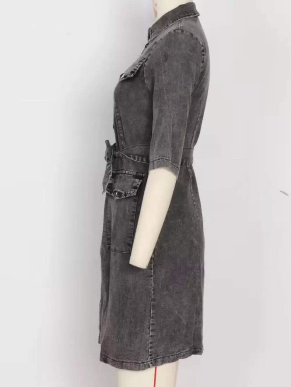 Zipper Front Short Sleeve Denim Dress, image 4