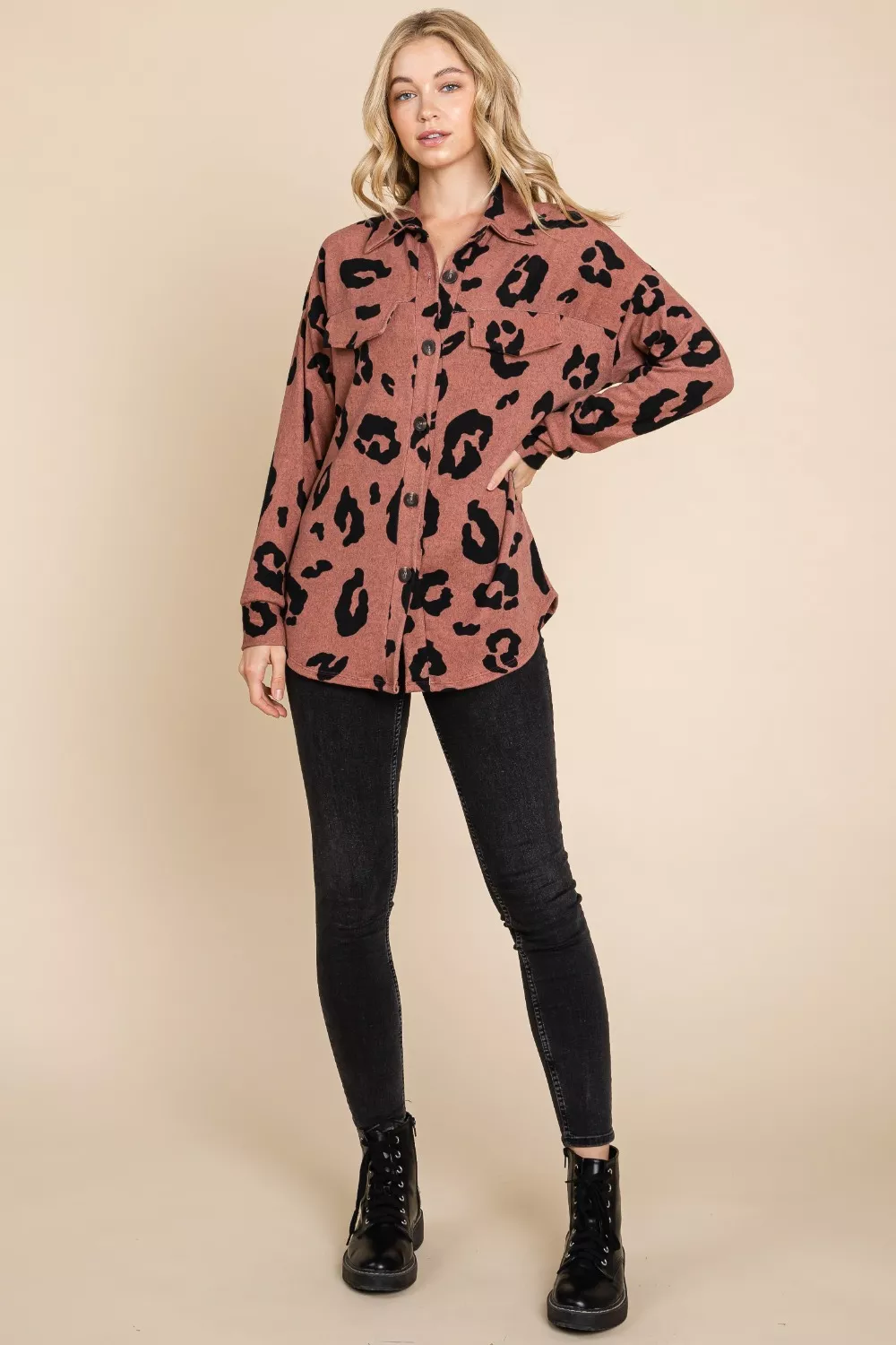 Animal Print Button Up Knit Shacket, image 5