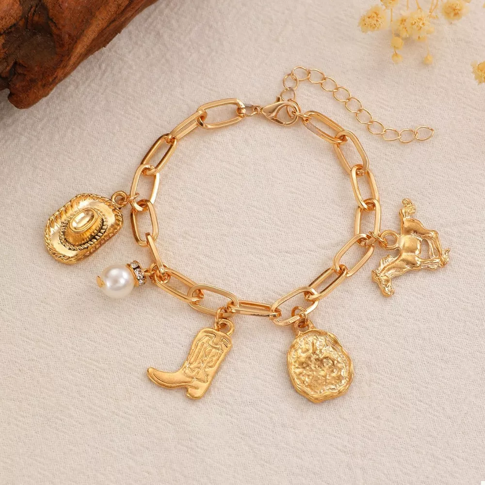 18K Gold-Plated Charm Necklace and Bracelet Jewelry Set, image 3