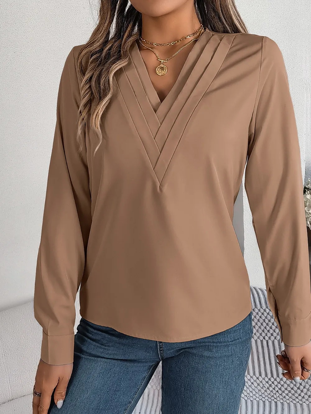 V-Neck Long Sleeve Blouse, image 11