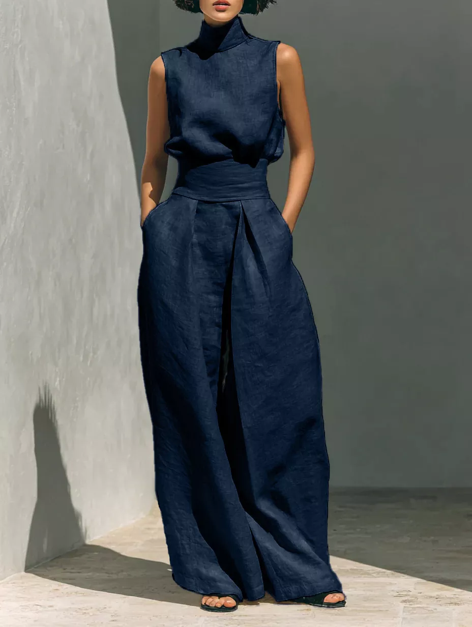 Full Size Turtleneck Sleeveless Top and Wide Leg Pants Set Plus Size, image 11