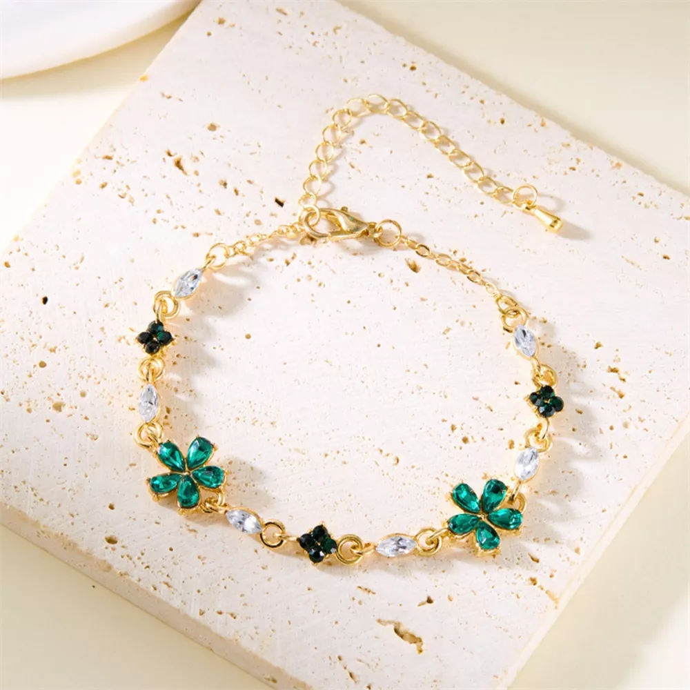 18K Gold-Plated Rhinestone Flower Bracelet, image 7