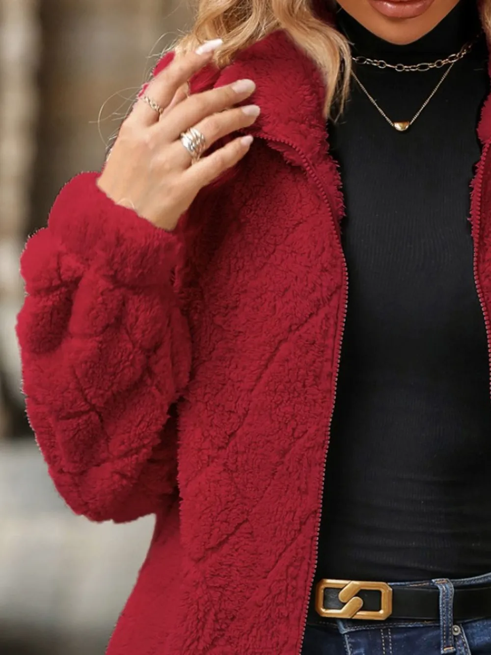 Fuzzy Pocketed Zip Up Jacket, image 14