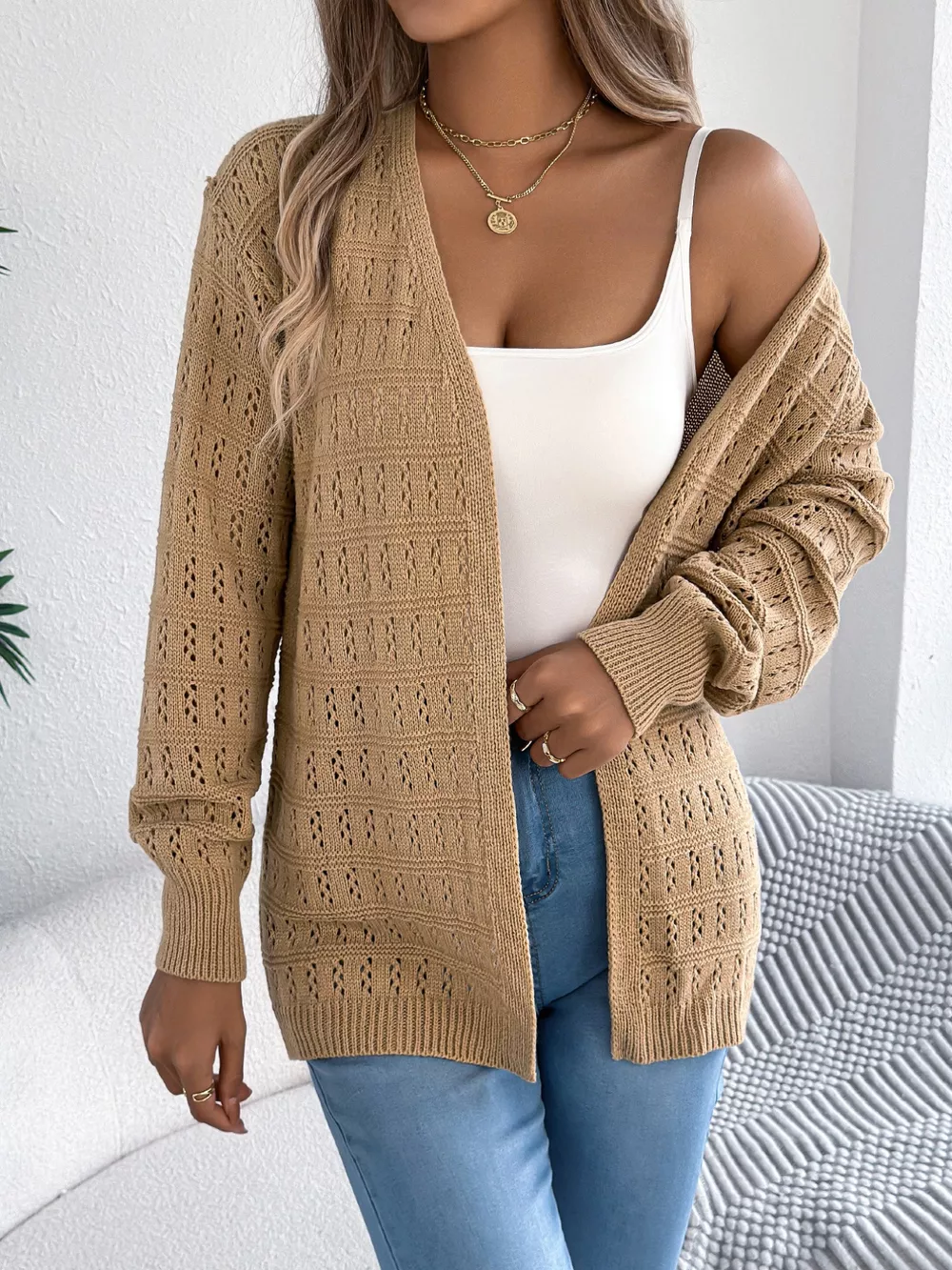 Open-Front Crochet Knit Cardigan, image 12